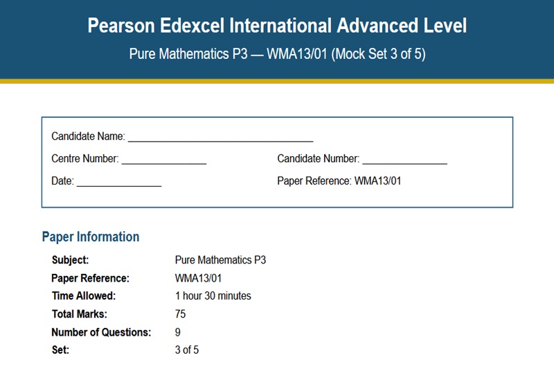 Pure Mathematics P3 Sample